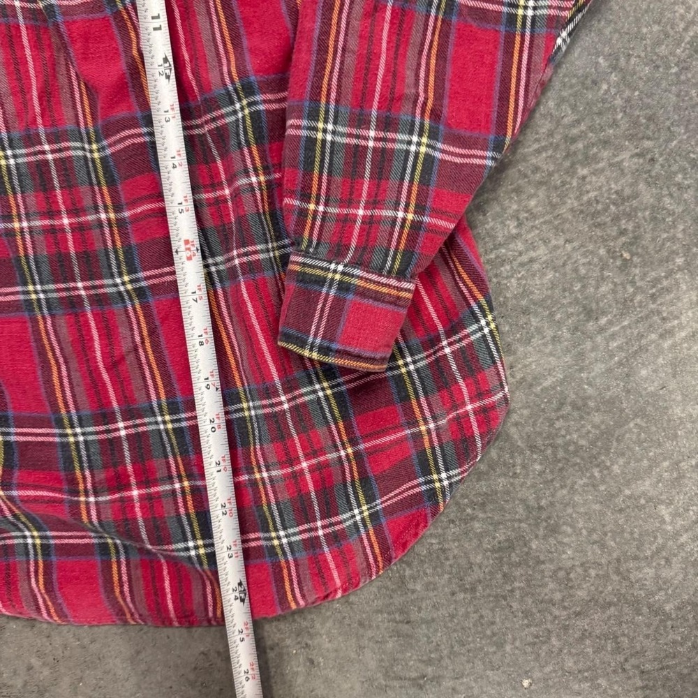 Vintage Woman's Plaid Flannel Button Up Collared Shirt Red Cotton Denim Accent S - Picture 6 of 8
